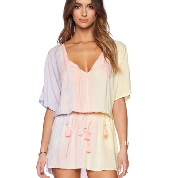 Gypsy 05 Sunset Tie Dye Tassel Dolman Mini Dress - Picture 1 of 7
